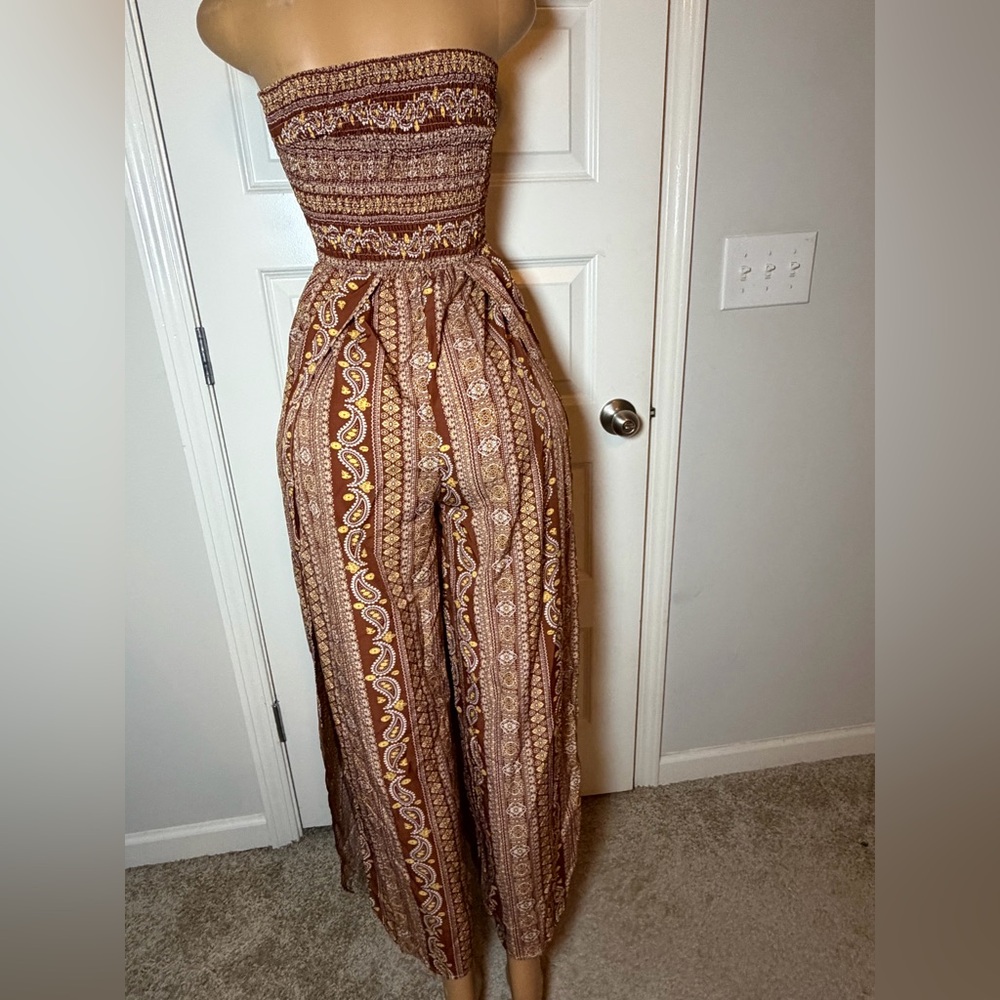 SHEIN Brown Printed Tube Top Jumper with High Side Slit on Both Sides - Picture 3 of 4